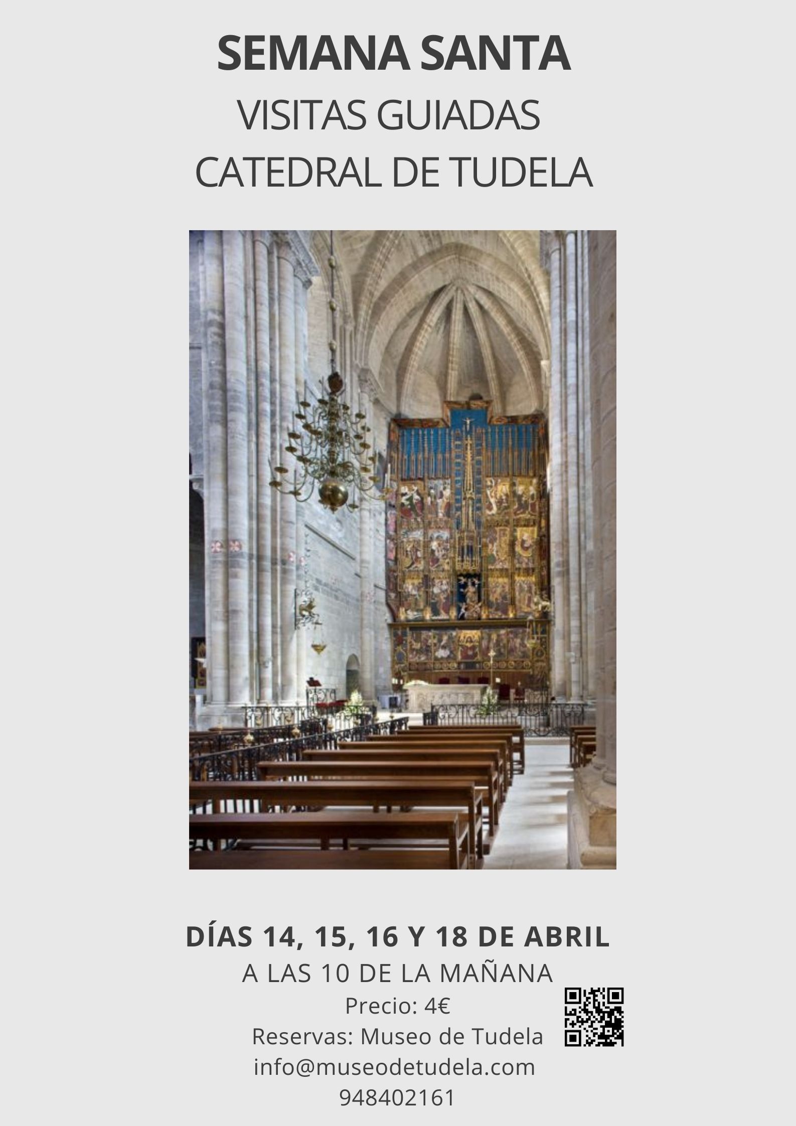 Visitas guiadas a la Catedral de Tudela en Semana Santa. Los días 14, 15, 16 y 18 de abril a las 10 de la mañana.
